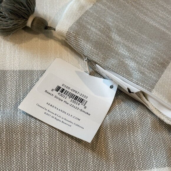 NEW Serena & Lily Beach Stripe Outdoor Pillow Cover (22” SQ)-Smoke Grey - Picture 2 of 2